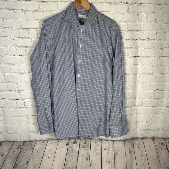 ETON Shirt Mens Contemporary Button Up Long Sleeve Cotton 40 15.5 Blue Black - Picture 1 of 7